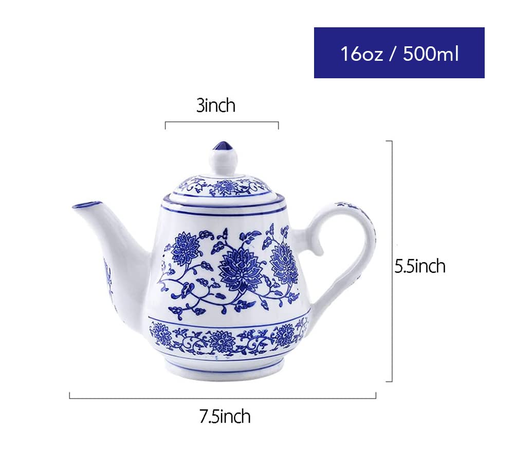 Blue & White Ceramic Teapot with Lid - 500ml Small