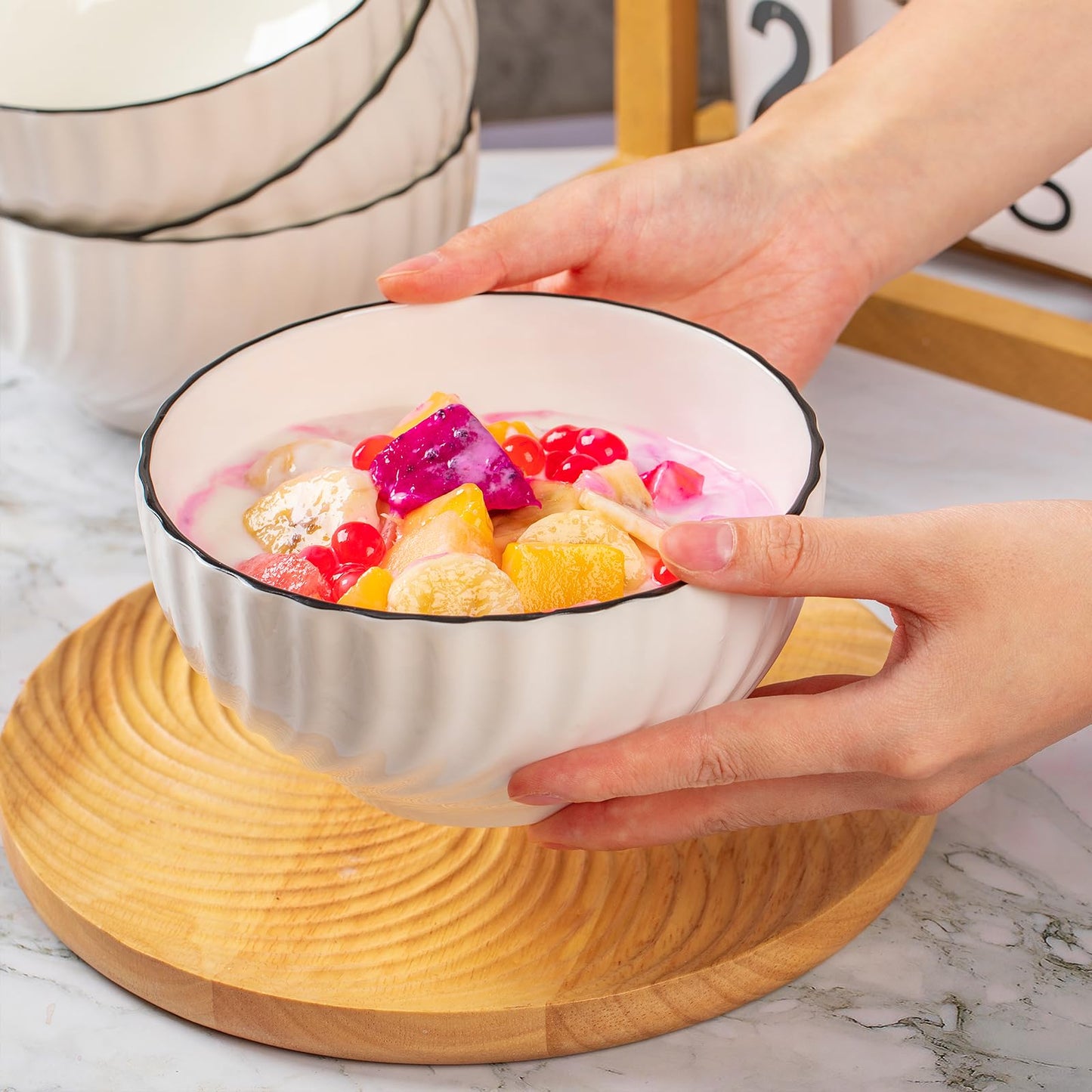 Ceramic Cereal Bowls Set of 4 - 700ml (15x8cm) Color C