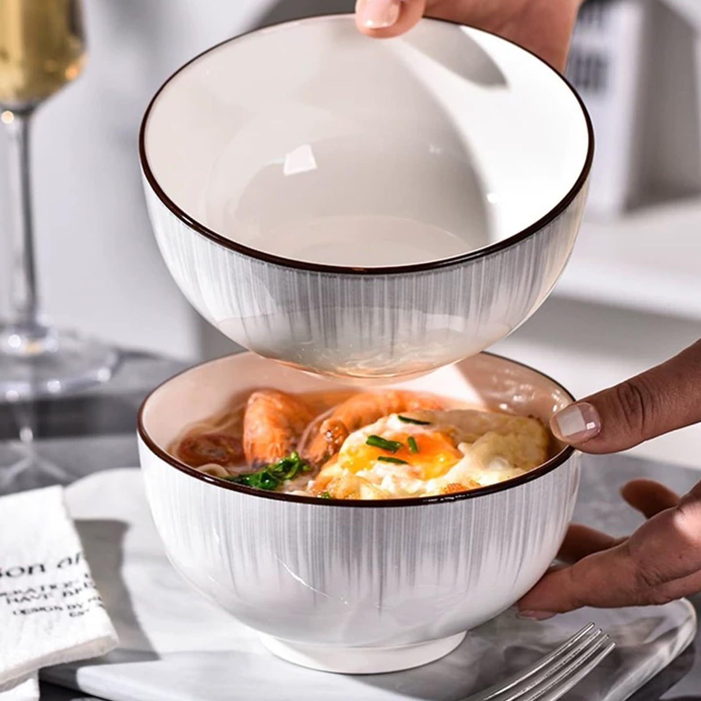 Ceramic Cereal Bowls Set of 4 - 700ml (15x8cm) Color D