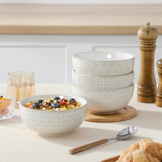 Stoneware Cereal Bowls Set of 4 - 30oz (6 Inch)