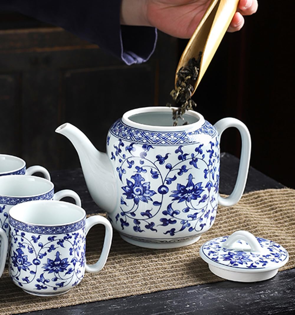 Blue & White Ceramic Teapot with Lid - 28oz