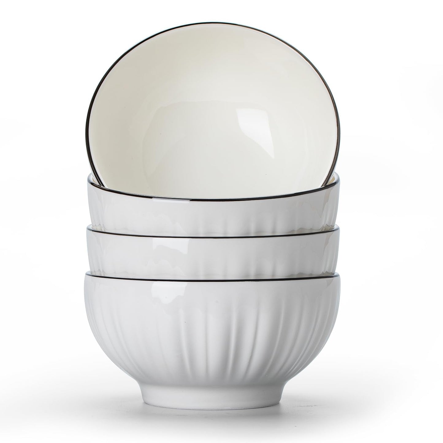 White Ceramic Cereal Bowls - Set of 4 (700ml, 15x8cm)