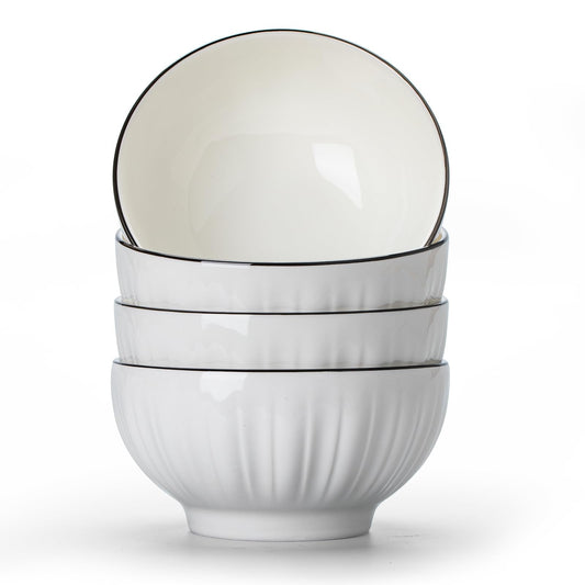 White Ceramic Cereal Bowls - Set of 4 (700ml, 15x8cm)