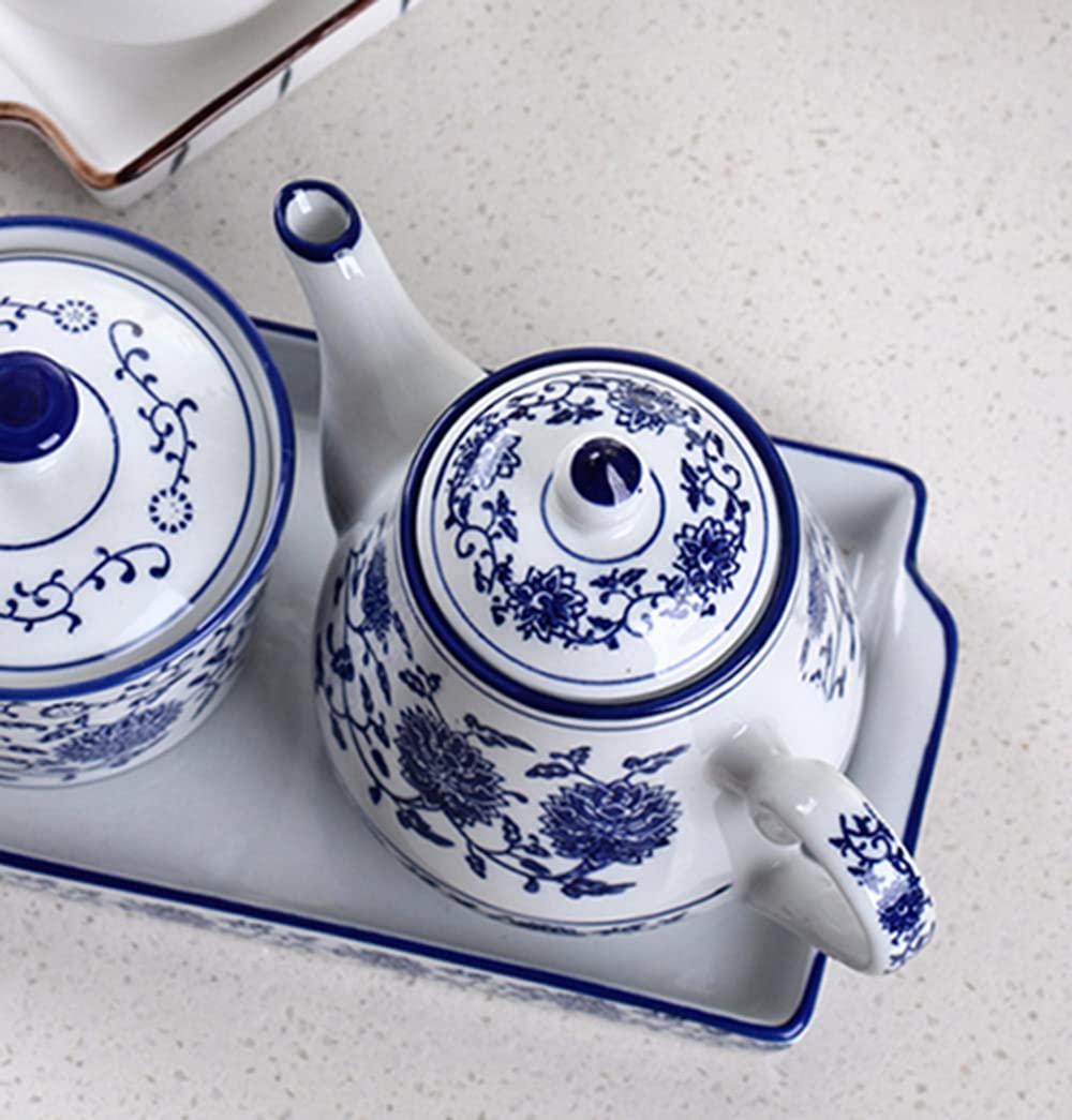 Blue & White Ceramic Teapot with Lid - 500ml Small