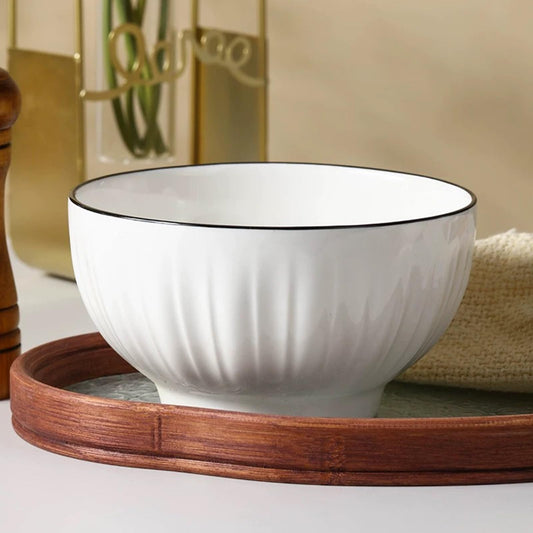 White Ceramic Cereal Bowls - Set of 4 (700ml, 15x8cm)