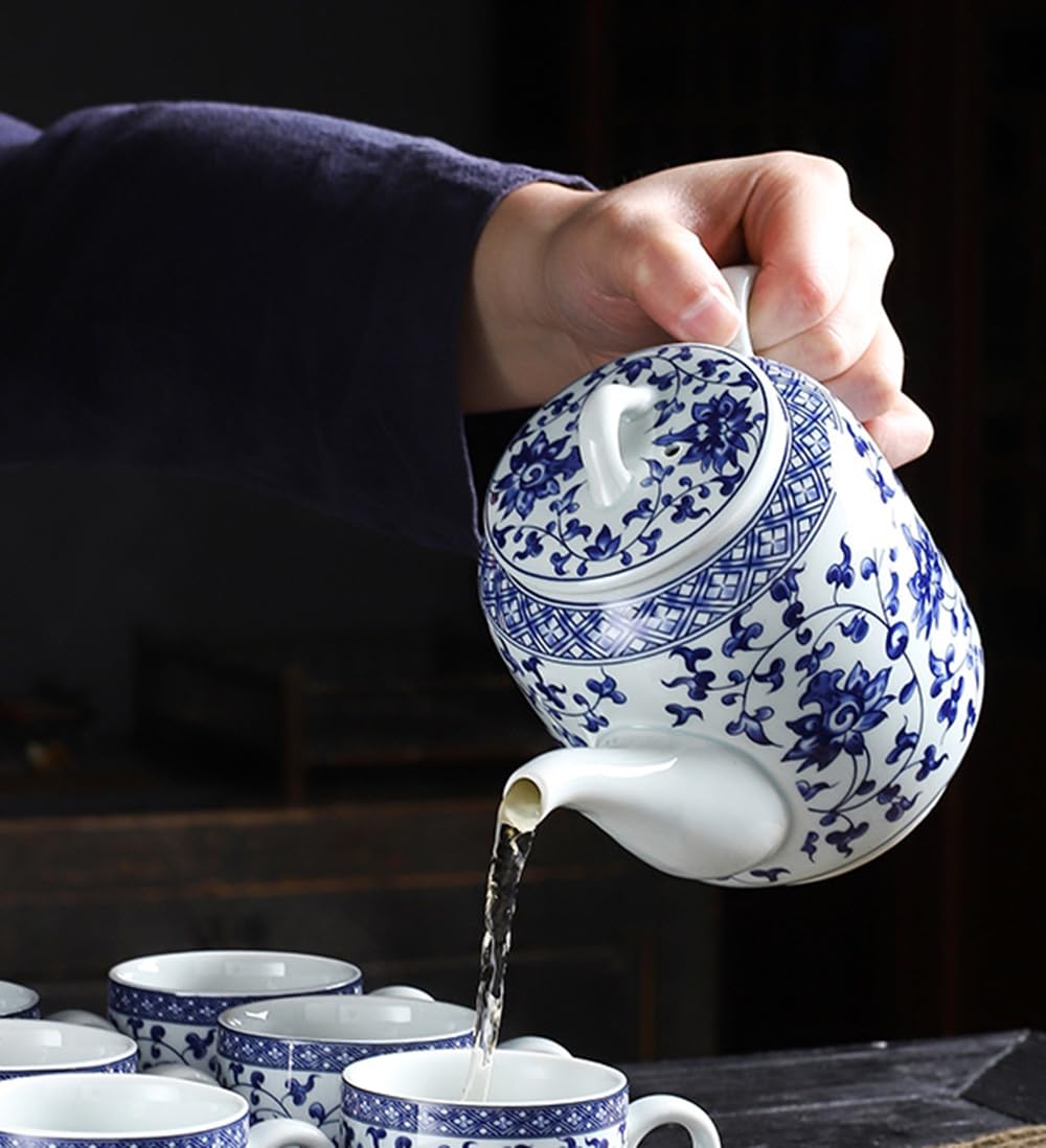 Blue & White Ceramic Teapot with Lid - 28oz