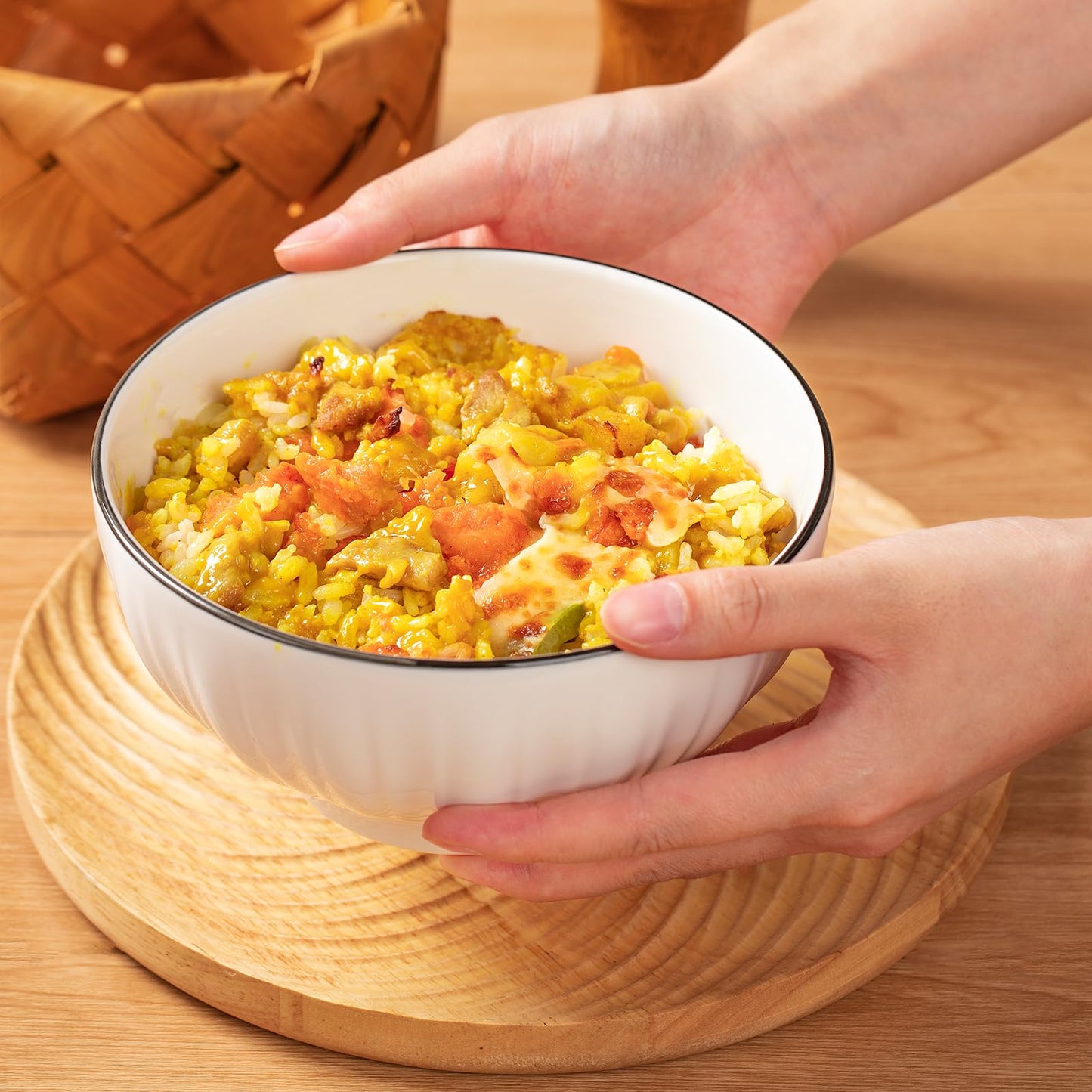 White Ceramic Cereal Bowls - Set of 4 (700ml, 15x8cm)