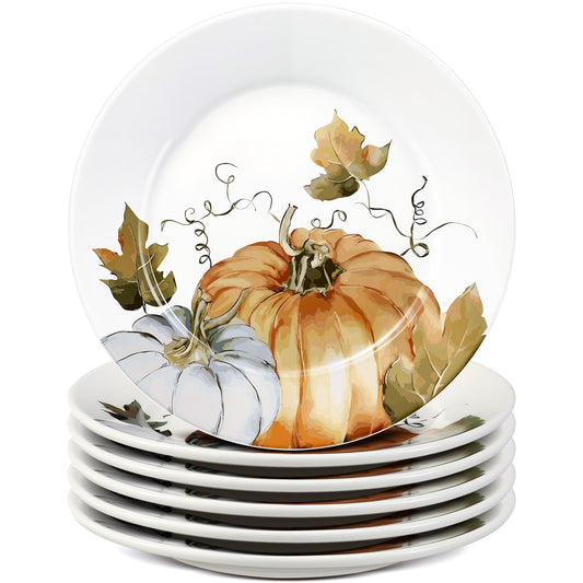 Fall Pumpkin Ceramic Plates - Set of 6 (6 Inch)