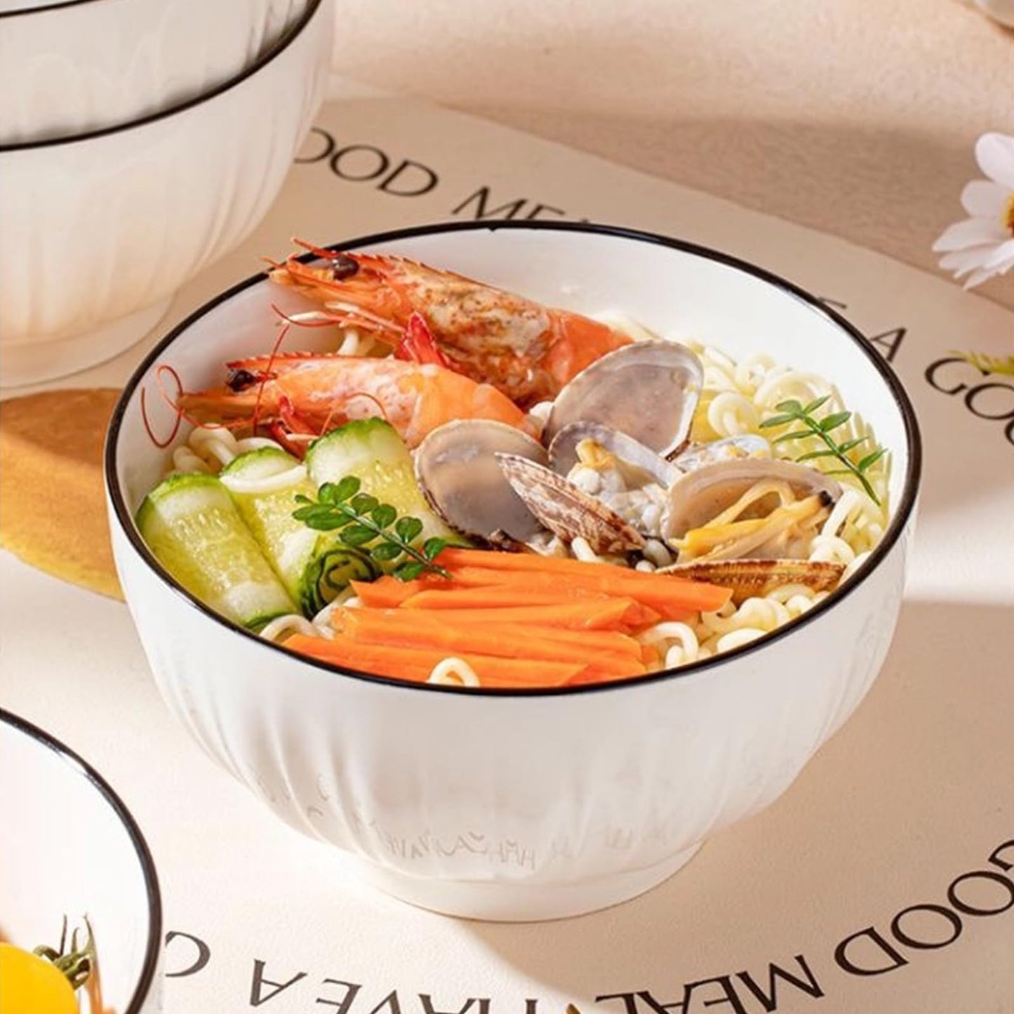 White Ceramic Cereal Bowls - Set of 4 (700ml, 15x8cm)