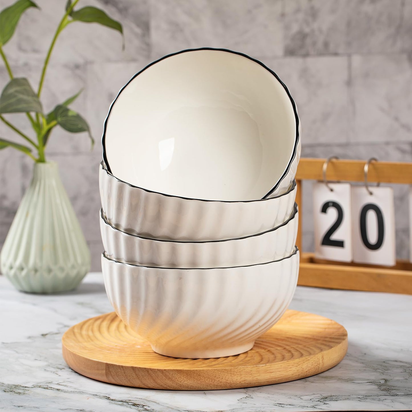 Ceramic Cereal Bowls Set of 4 - 700ml (15x8cm) Color C