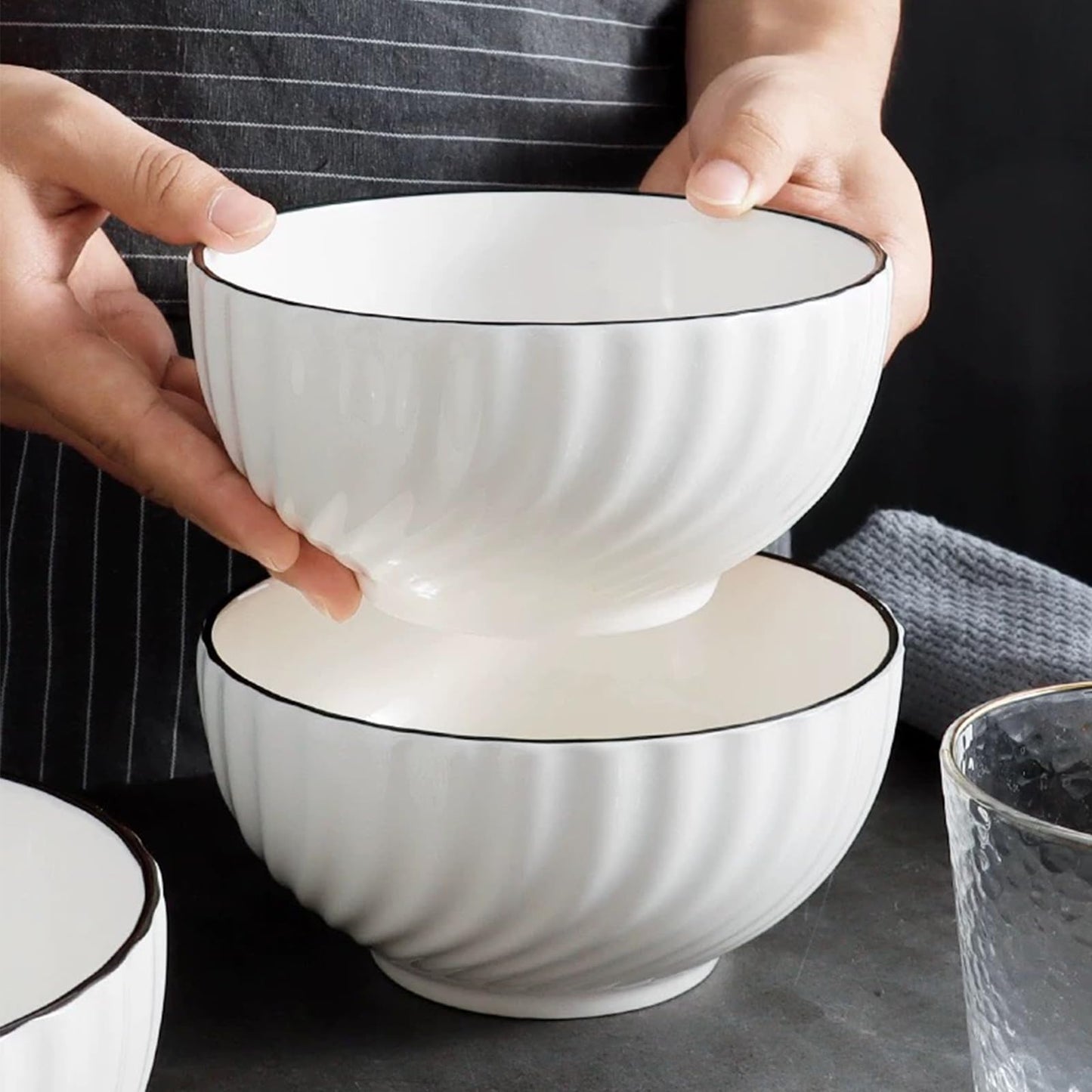 Ceramic Cereal Bowls Set of 4 - 700ml (15x8cm) Color C