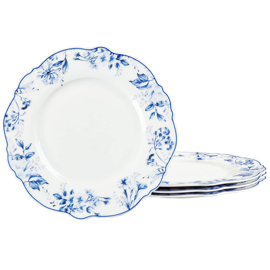 Light Blue Floral Porcelain Dessert Plates - Set of 4 (20.5cm)