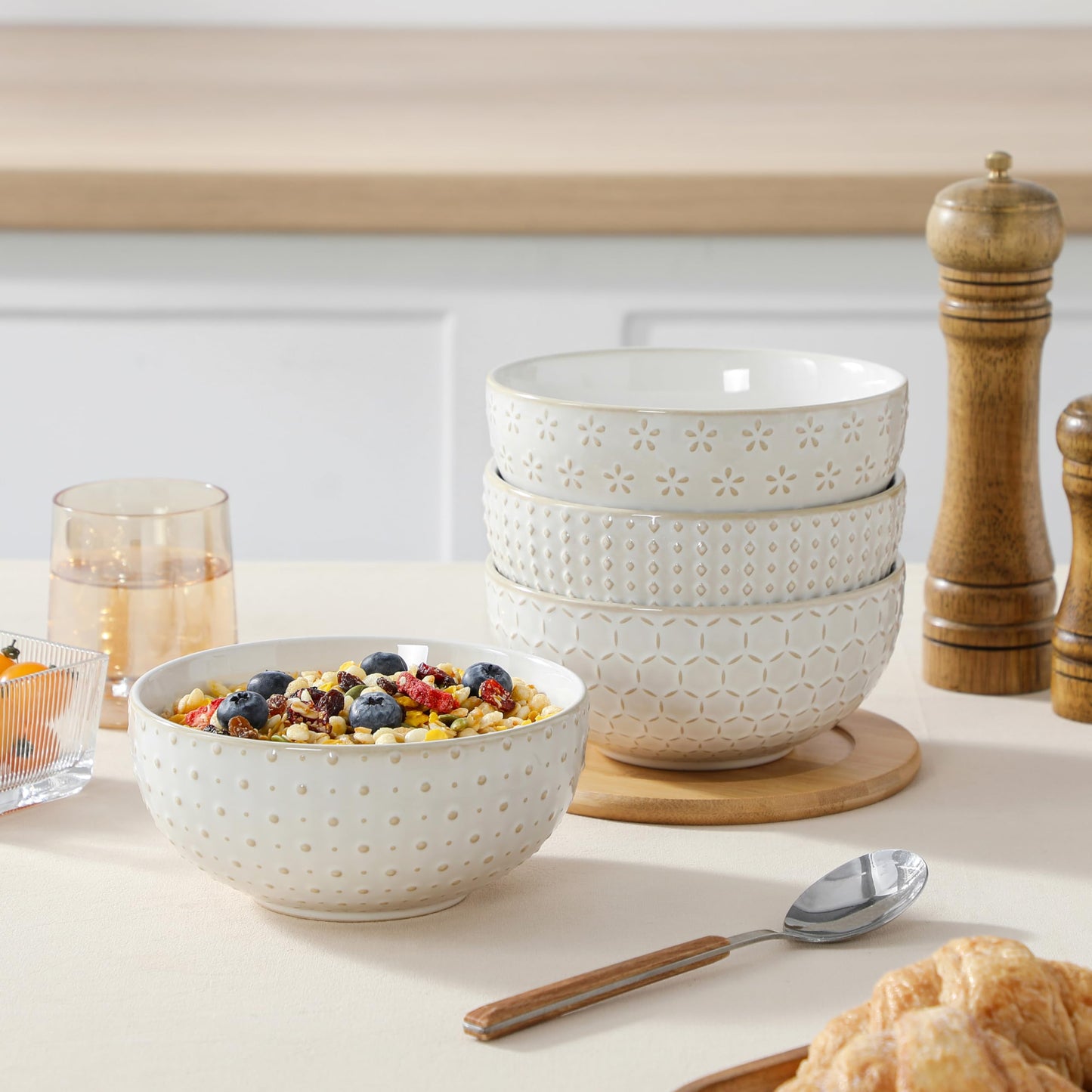 Stoneware Cereal Bowls Set of 4 - 30oz (6 Inch)