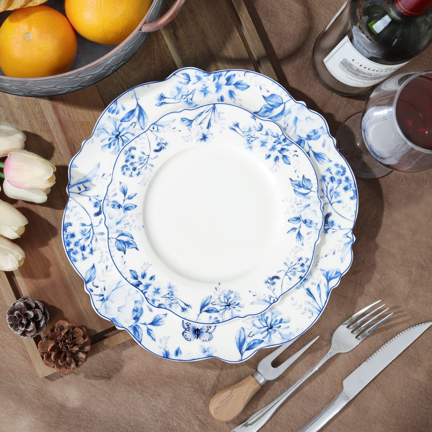 Light Blue Floral Porcelain Dessert Plates - Set of 4 (20.5cm)